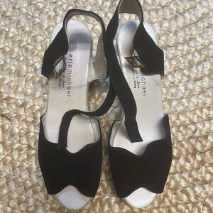 Eric Michael Black Suede Leather Espadrille Wedge Sandals